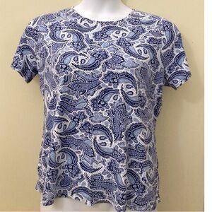 Croft & Barrow | Crewneck Blue Paisley Short Sleeve Tee Shirt